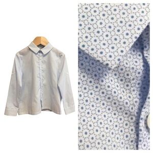 Bleu Comme Gris Paris Tiny Blue Dot Elone Collared Button Down Dress Shirt